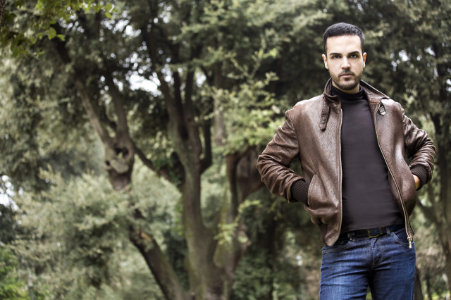 Edoardo Alaimo leather jacket and streetstyle outfit Villa Borghese6