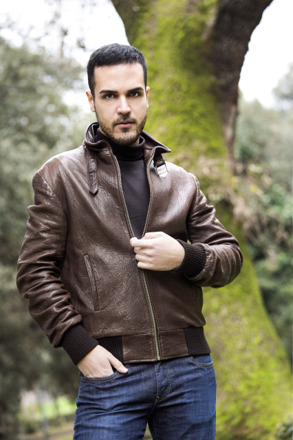 Edoardo Alaimo leather jacket and streetstyle outfit Villa Borghese7
