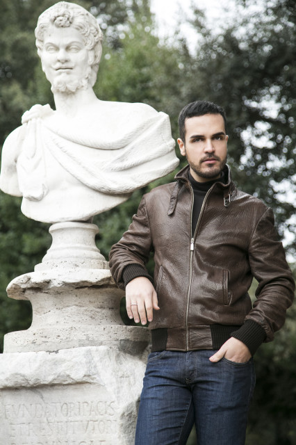 Edoardo Alaimo leather jacket and streetstyle outfit Villa Borghese3