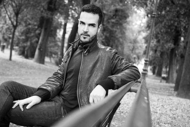 Edoardo Alaimo leather jacket and streetstyle outfit Villa Borghese5